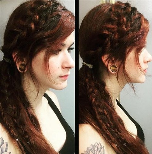 Side-parted half-up hairstyle with garters