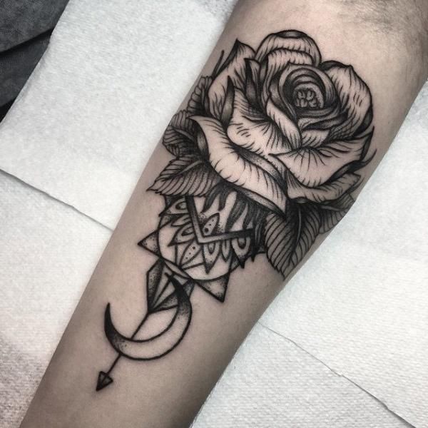Roses with Moon tattoos