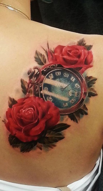 Clock Roses Tattoo