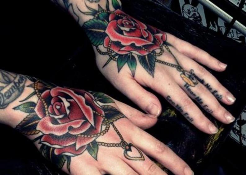 rose tattoos on the hand for women