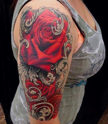 Color rose tattoos on the arm
