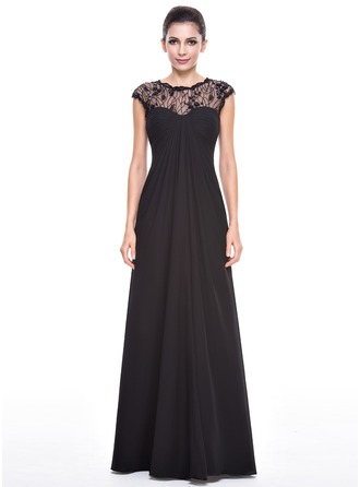 Imperial Cut Scoop Neck Floor-Length Chiffon Lace