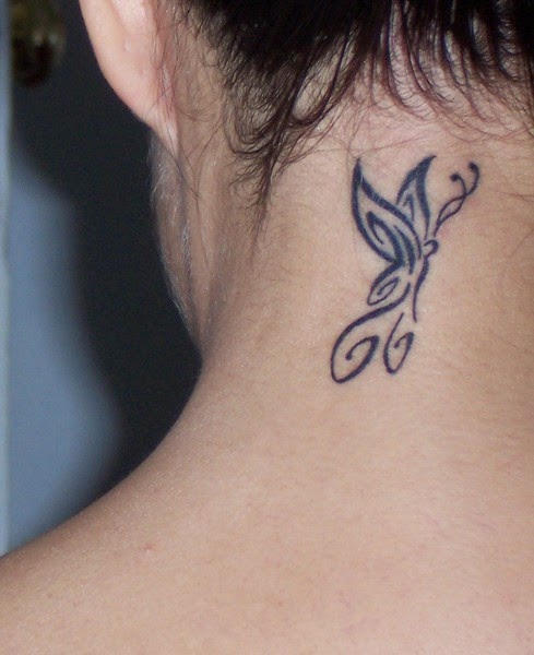 tribal-butterfly-on-the-neck-tattoos-for-women 