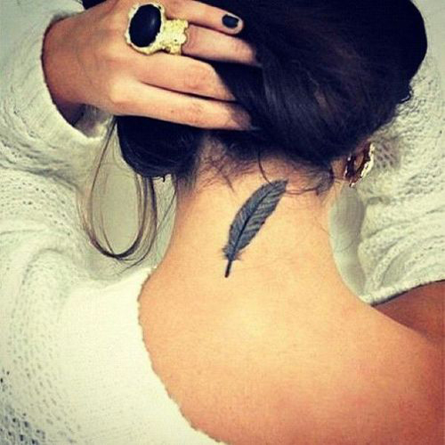 Tattoo on the nape of a feather