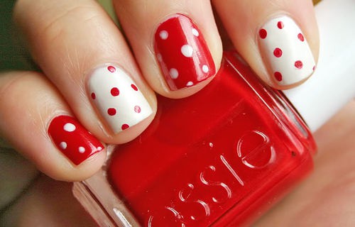 nails decorated with white dots