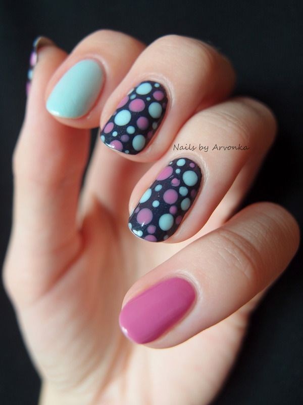 nails decorated with dots and hearts