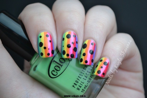 Decorated nails with rainbow stripes and dots