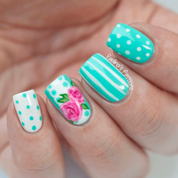 nail designs with flowers dots and stripes