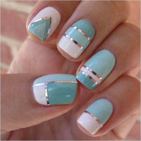 nails with bright blue lines