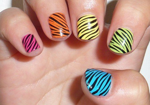 Colorful Zebra Nail Designs