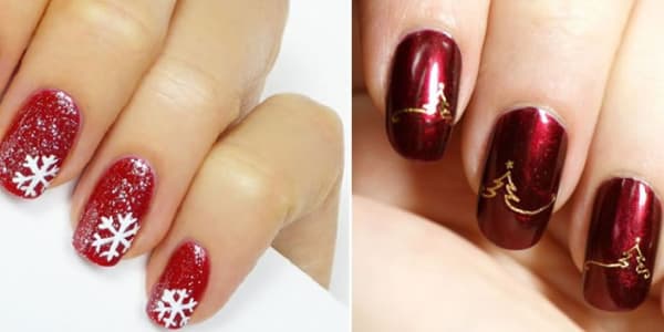nails decorated for christmas with christmas motifs