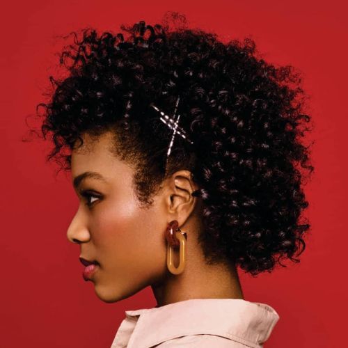 Short curly hair woman with hairpins