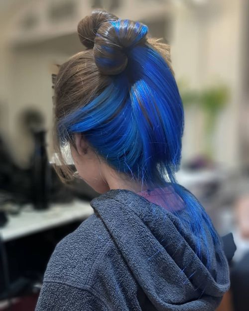Two-tone blue and black hair updo