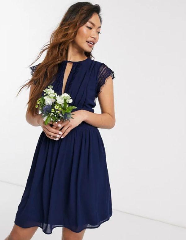 Bridesmaid dresses short blue lace dress 