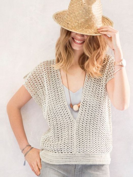 crochet neckline blouse