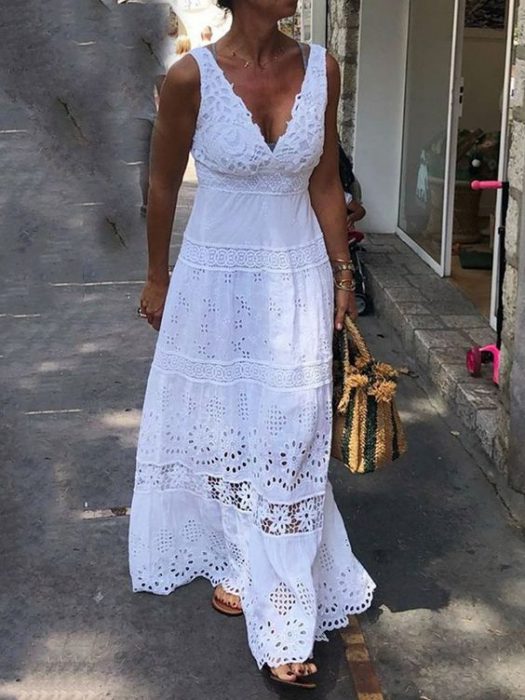 casual broderie maxi dress