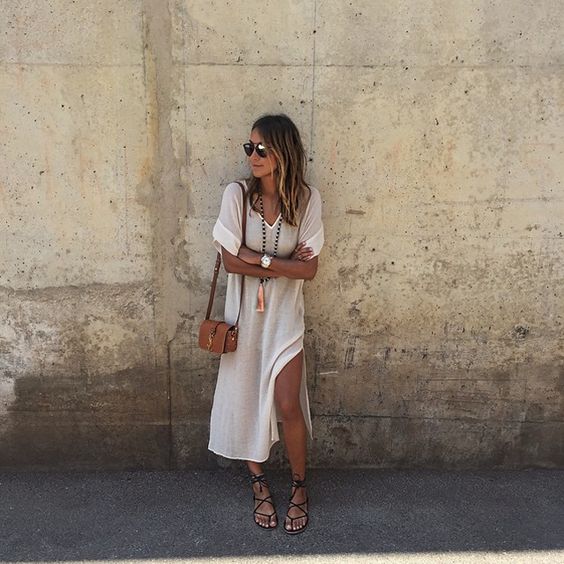 white dress and gladiator sandals