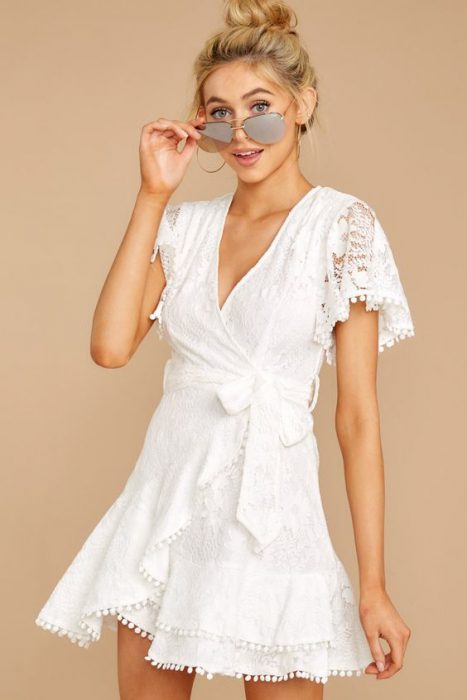 white casual wrap dress