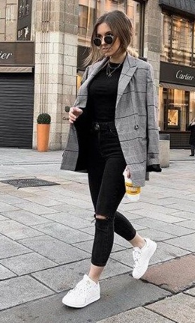 plaid jacket with black jeans