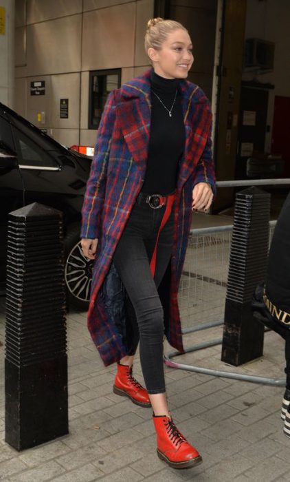 long plaid coat casual look