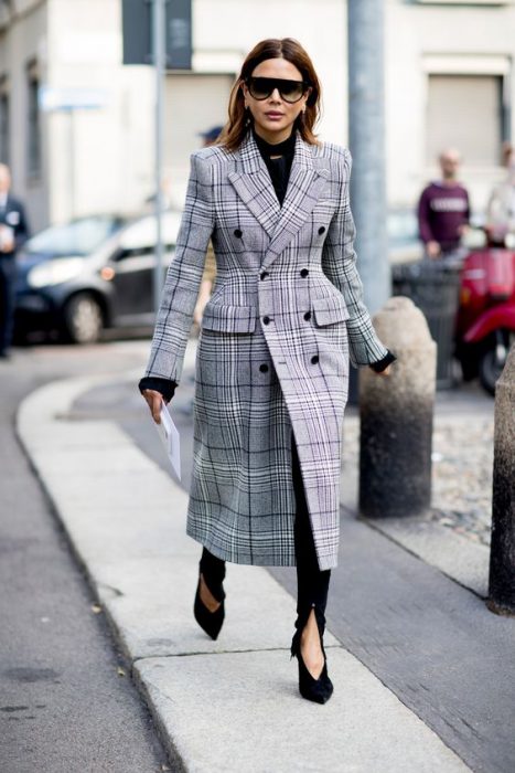 formal look with long plaid top