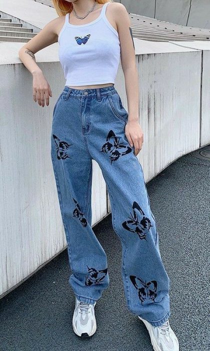 youthful look with wide jeans