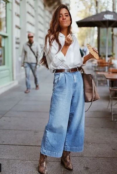 outfit with shirt and wide jeans