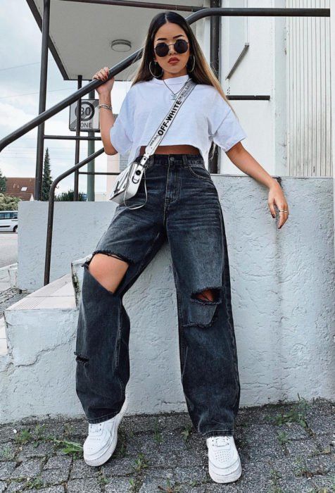casual wide leg jeans with top