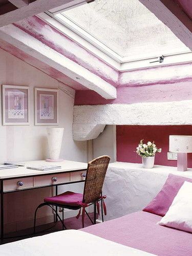 loft like bedroom in light pink