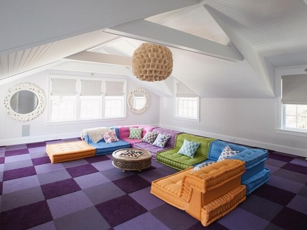 beautiful white plaster and purple floor in the loft