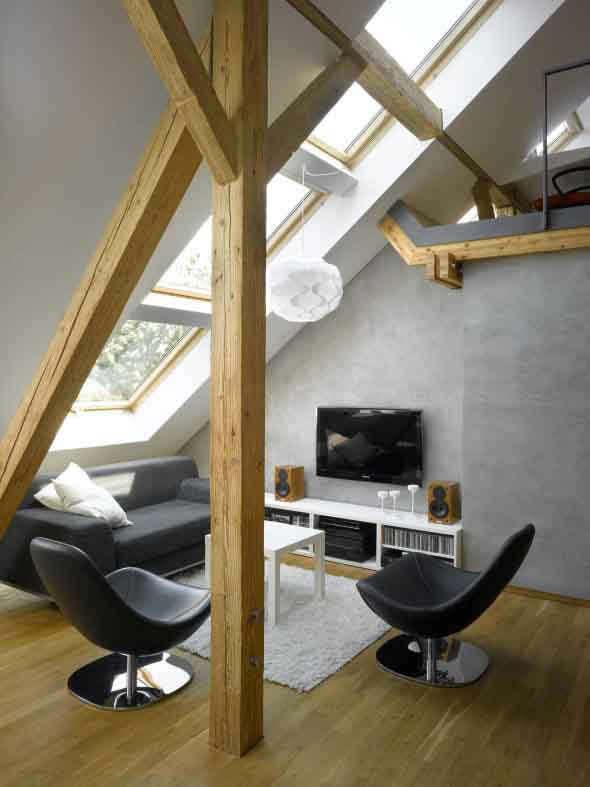 wooden beams placed in the loft