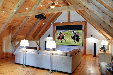 loft with wooden floors and walls