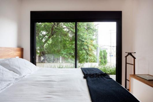 glass balcony door for bedroom with black frame
