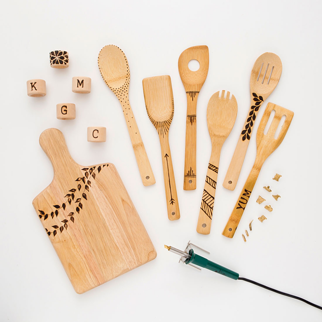 Wooden kitchen crafts with pyrography