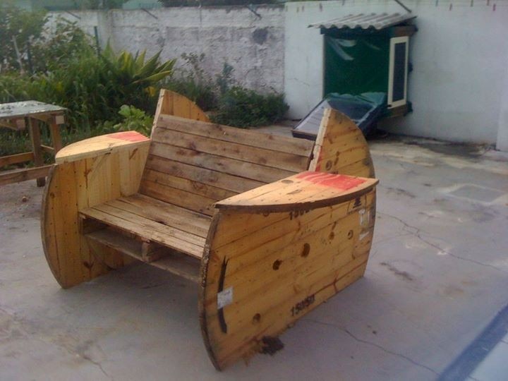 Benches made by hand with recycled wood