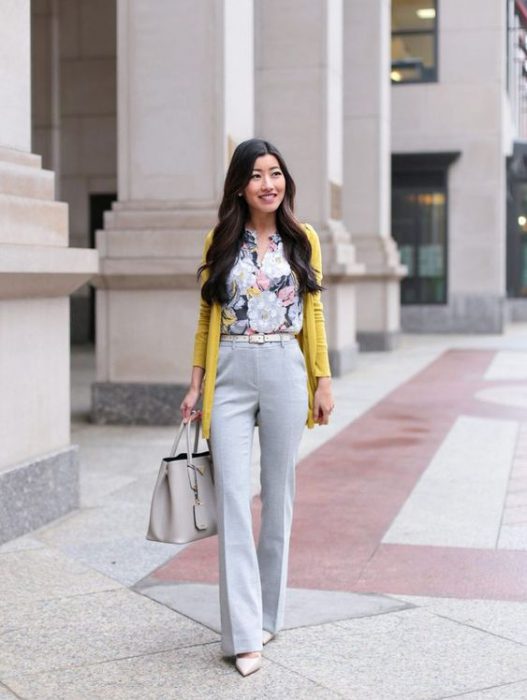 cardigan and straight pants for the office 1