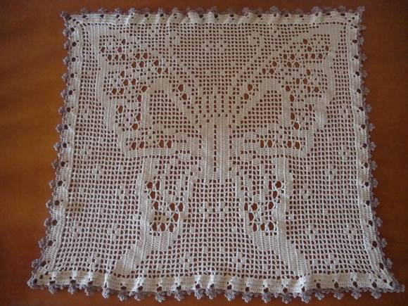 White butterfly crochet towel