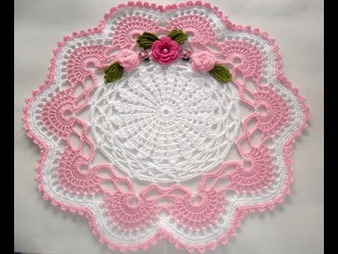 White and pink crochet towel