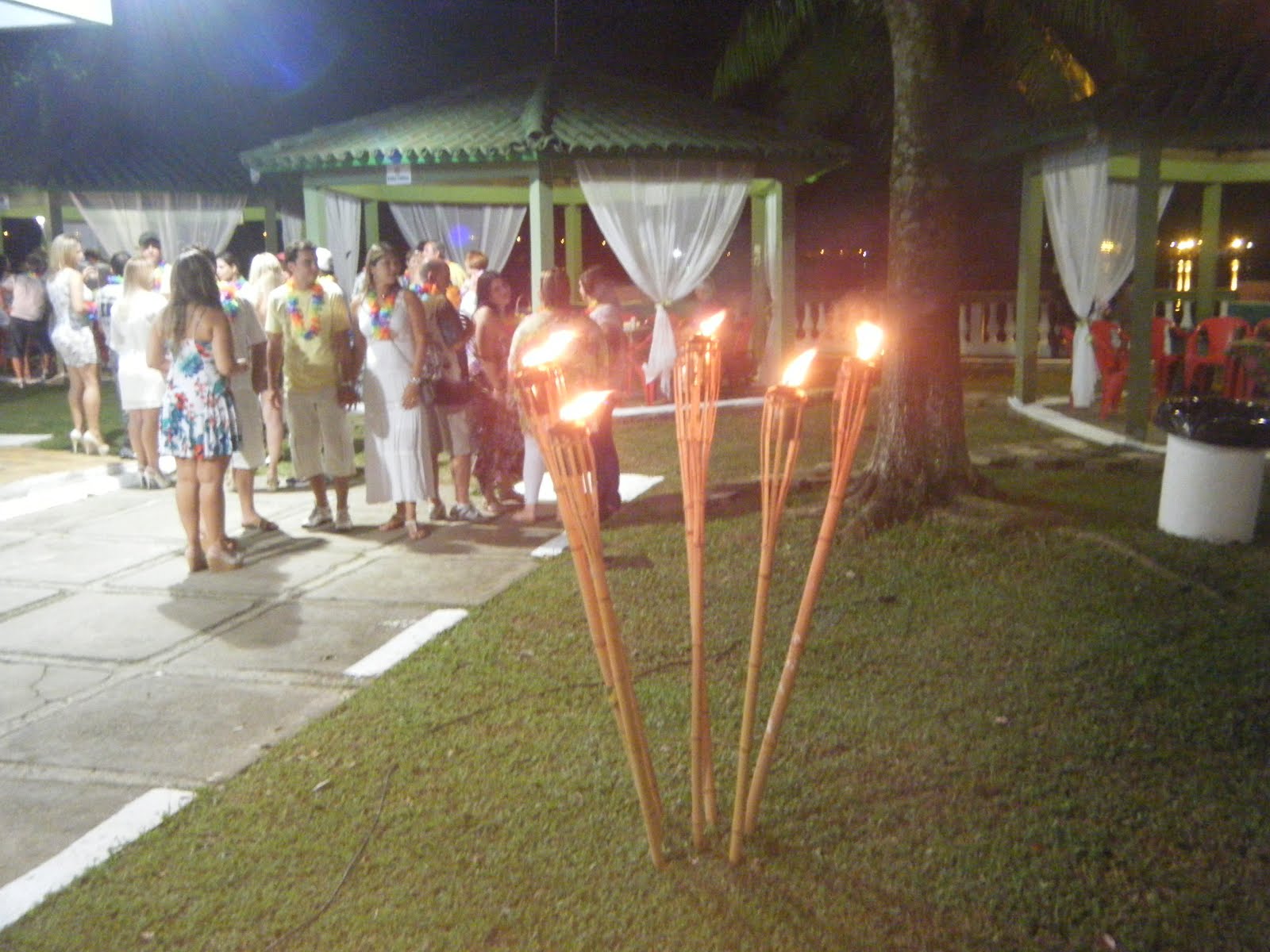 Tropical party at night with torches