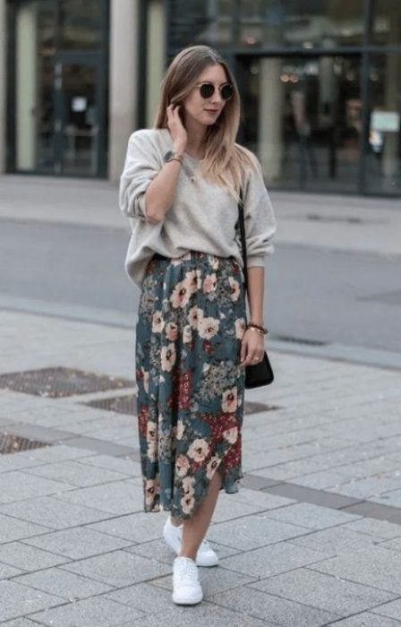 spring look skirt and sweater