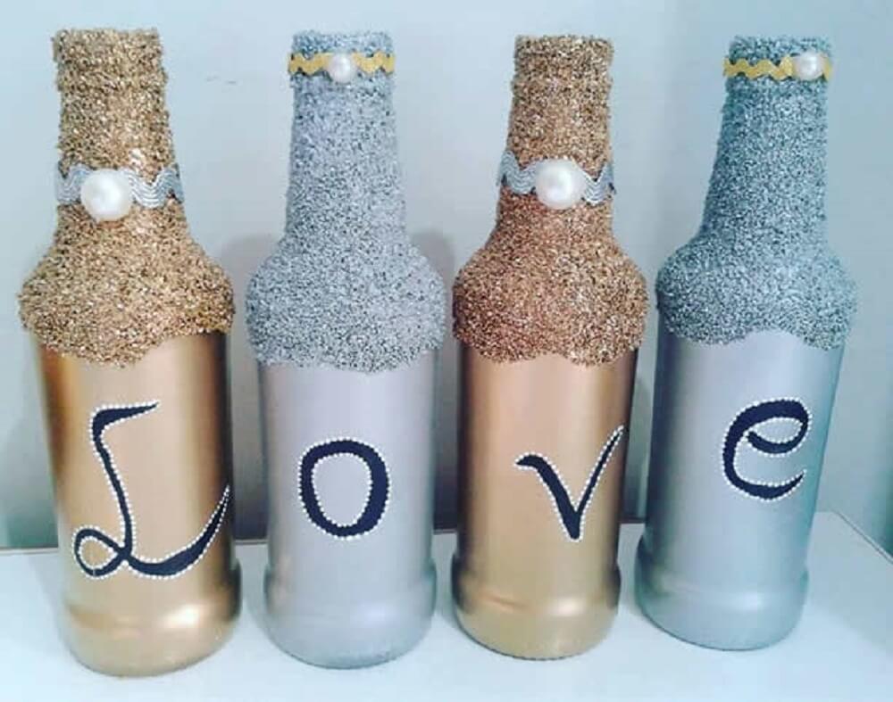 bottles decorated with glitter