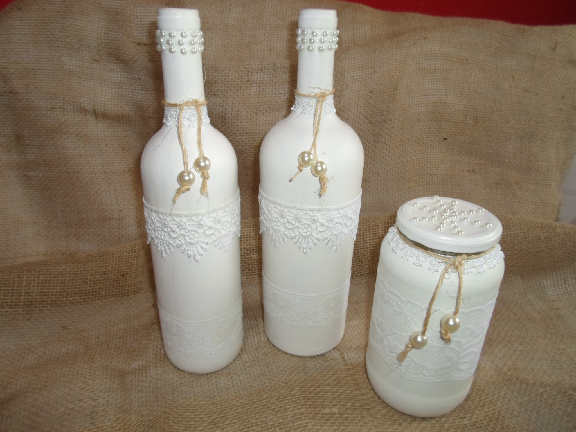 White decorated bottles