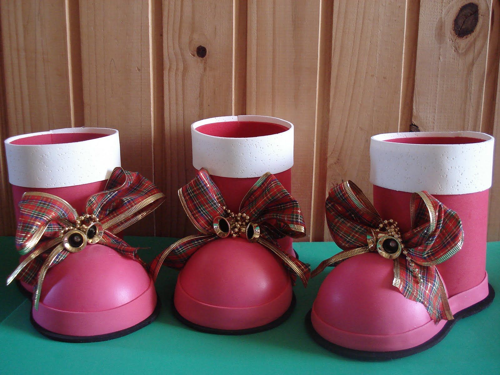 Handmade Christmas boot made with red pet bottle