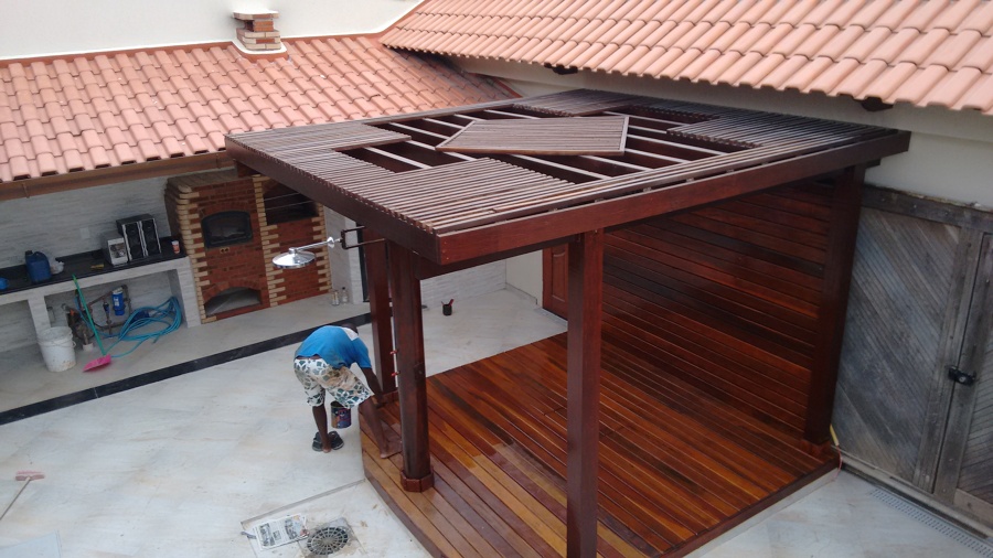 Pergola with tile being placed