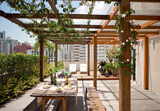 Pergola in apartment with plants