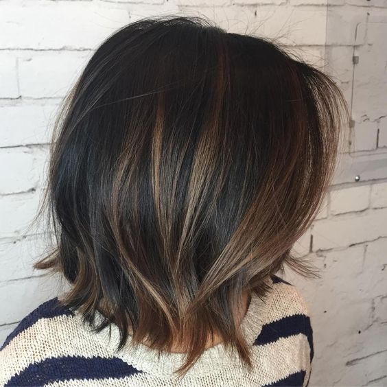 short brunette hair with honey blonde highlights