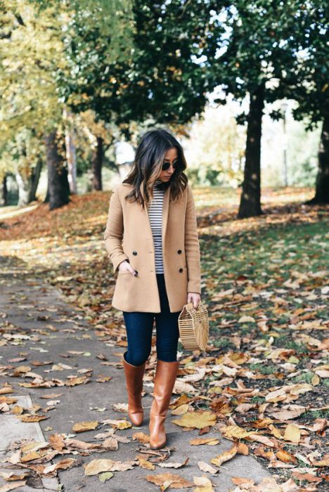 urban look jacket and high-waisted boots