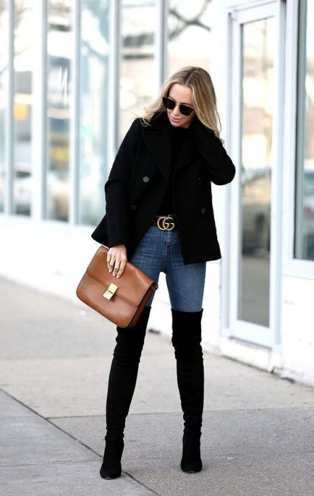 semi-formal look with high-waisted boots