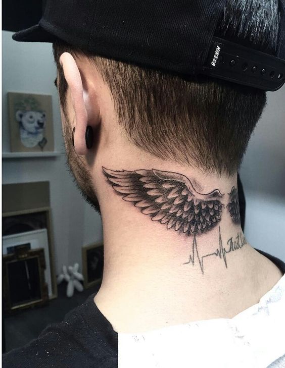 wings on neck 4 - Wings tattoos