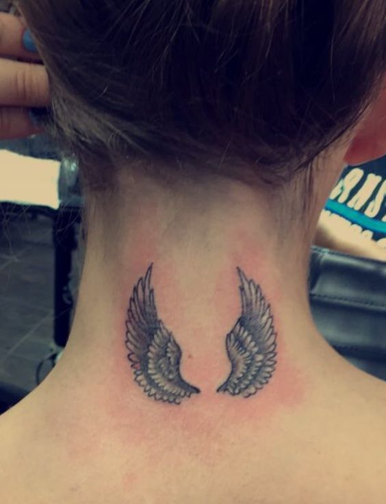 wings on neck 6 - wing tattoos